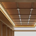 Modern Ceiling Design With Wooden Geometric Grid And Recessed Lighting Features