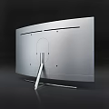 Curved Computer Monitor with Blue Tech Pattern Glowing Star Circular Structure and Silver Base Design