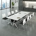 Modern Office Conference Table With White Top Rolling Wheels And Ergonomic Chairs
