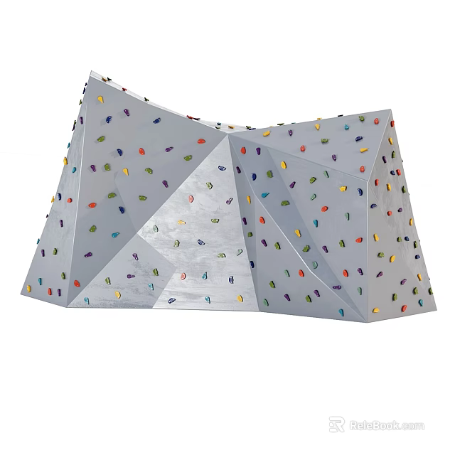 Gray Polyhedral Climbing Wall With Colorful Holds And Geometric Design 3d model 