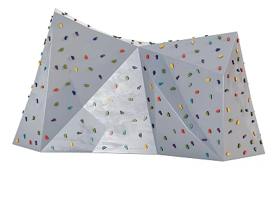 Gray Polyhedral Climbing Wall With Colorful Holds And Geometric Design 3d model
