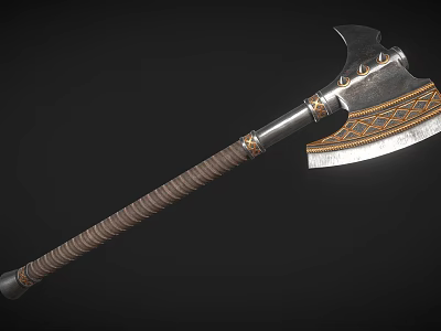 Medieval Battle Axe Weapon With Metal Blade And Leather Wrapped Decorative Handle 3d model