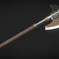 Medieval Battle Axe Weapon With Metal Blade And Leather Wrapped Decorative Handle