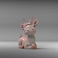 Cute Pink Deer Sculpture with Closed Eyes and Antlers in Sitting Pose