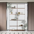 Modern Shelf Cabinet With Glass Doors Bamboo Pattern And Decorative Wooden Shelves