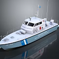 White Yacht With Blue Stripe And Navigation Gear On Deck 3d model