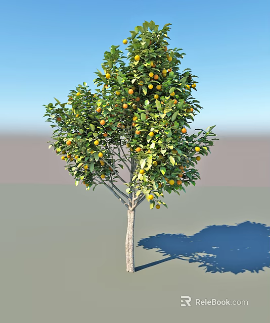Arbor With Lush Green Leaves Yellow Fruits Brown Trunk And Blue Sky 3d model 