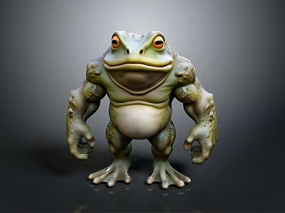 Muscular Frog With Large Yellow Eyes Green And Yellow Body Cartoon 3D Model Standing Pose 3d model