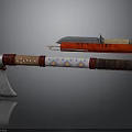 Traditional Decorative Axe With Ornate Handle And Handcrafted Knife Red Sheath