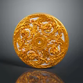 Golden Circular Decorative Plate With Intricate Floral Carvings And Central Design