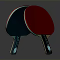 Table Tennis Paddles With Red And Black Rubber Crossed On Gray Background With Reflection