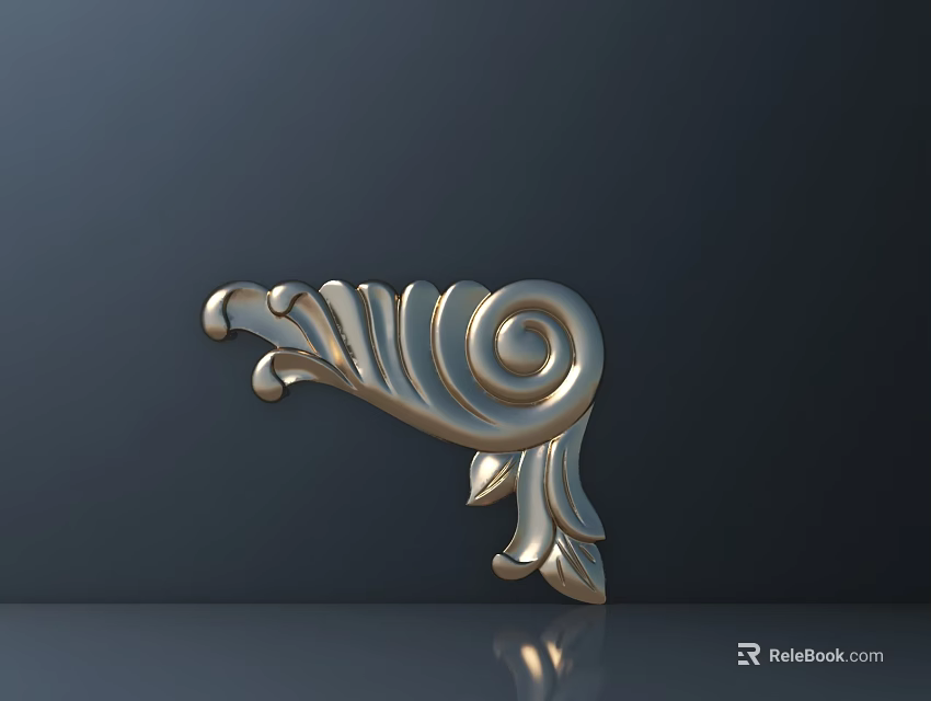 Intricate Golden Carved Corner Decoration With Spiral Patterns And Leaf Motifs On Dark Background 3d model 