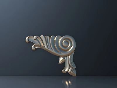 Intricate Golden Carved Corner Decoration With Spiral Patterns And Leaf Motifs On Dark Background 3d model