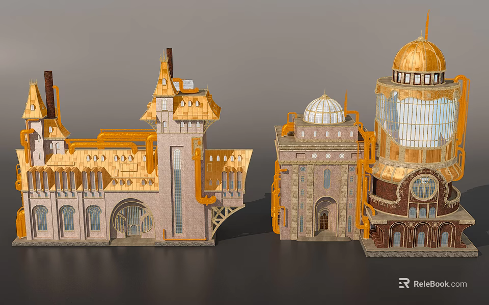 European Architecture With Domed Structures Ornate Towers Arched Windows And Golden Accents 3d model 