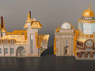 European Architecture With Domed Structures Ornate Towers Arched Windows And Golden Accents 3d model