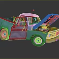 Vintage Blue Pickup Truck With Open Hood And Exposed Engine