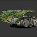 Miniature Landscape Model Featuring Rock Formations Green Plants Winding Pathway And Small Pond