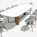 Modern Conference Table With Patterned Marble Top And Metal Leg Chairs 3d model