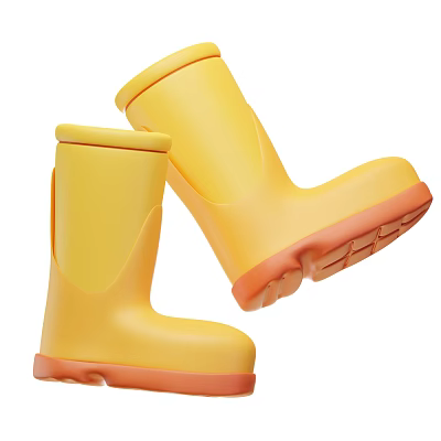 Yellow Kids Rain Boots With Orange Non Slip Soles And Durable Rubber Design 3d model