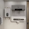 Two Wall Mounted Water Heaters In Modern Bathroom With Digital Displays