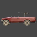 Old Red Convertible Car With Open Top And Worn Interior Seats