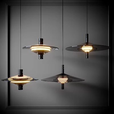 Modern Minimalist Pendant Lights with Circular Transparent Shades Dark Frames and Warm Glow 3d model