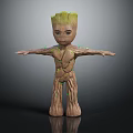 Standing Tree Character With Wooden Body And Green Moss Head Arms Outstretched
