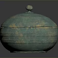 Teal Green Storage Container with Gold Striped Design and Round Lid Knob for Household Use
