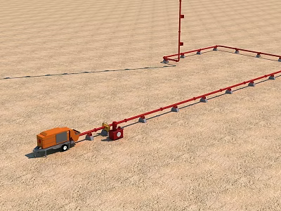 Orange Industrial Equipment With Extended Red Pipe Structure On Sandy Terrain 3d model