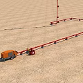 Orange Industrial Equipment With Extended Red Pipe Structure On Sandy Terrain 3d model