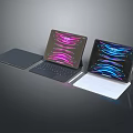 Modern Electronic Tablets With Vibrant Screen Patterns And Slim Keyboard Cases 3d model