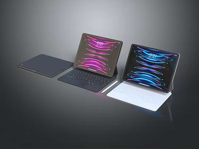 Modern Electronic Tablets With Vibrant Screen Patterns And Slim Keyboard Cases 3d model