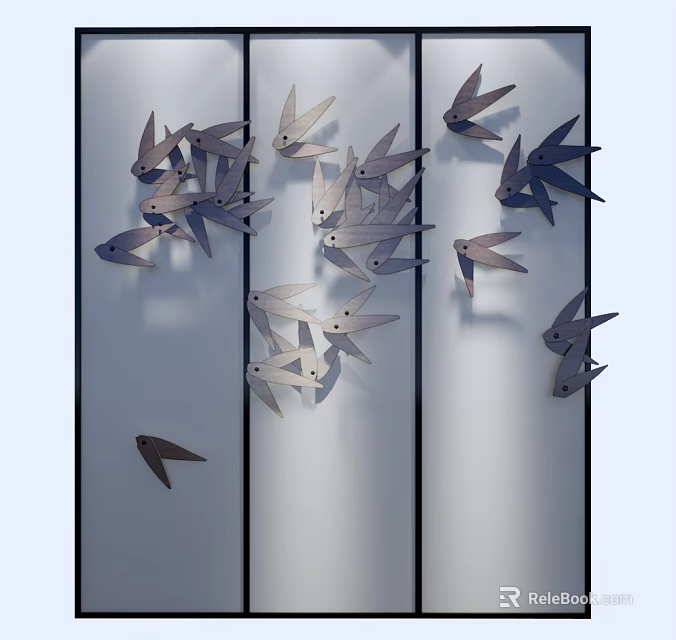 Modern Decorative Screen With Metal Bird Ornaments For Interior Wall Decor 3d model