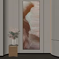 Abstract Brown Beige Painting With Dried Grass Vase On Side Table Modern Interior