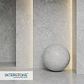 Gray Sphere Decorative Element In Minimalist Space With Gray Walls And Columns