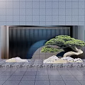 Modern Feature Wall Design With Vertical Slats Pine Tree And Stones 3d model