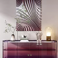 Purple Glass Entryway Side Cabinet With Drawers Decorations Vase Books Sculpture Table Lamp