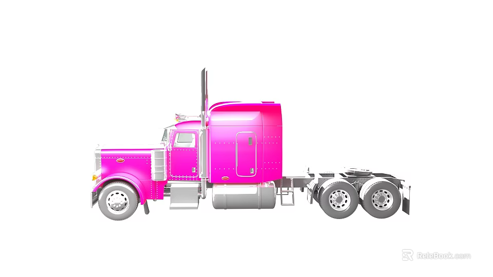 Pink Utility Semi Truck Cab Design With Smooth Exterior And Metallic Wheels 3d model 