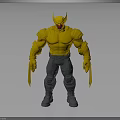 Muscular Yellow Superhero Figure With Red Head Gray Pants And Claws