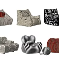 Stylish Bean Bag Chairs With Various Patterns For Modern Home Decor 3d model