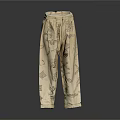 Beige Casual Pants With Artistic Hand Drawn Patterns And Loose Fit Design