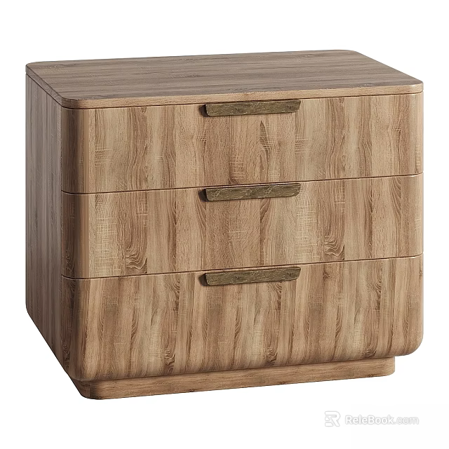 Simple Modern Natural Wood Chest of Drawers with Three Drawers and Metal Handles 3d model 