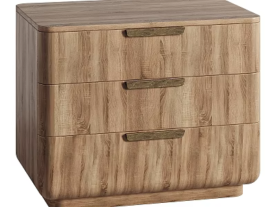 Simple Modern Natural Wood Chest of Drawers with Three Drawers and Metal Handles 3d model
