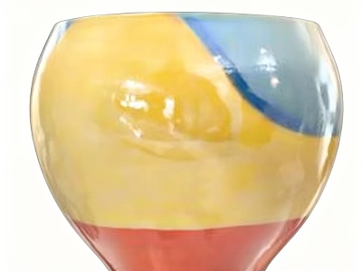 Glossy Ceramic Vessel With Yellow Blue Red Colors And Vibrant Glazed Design 3d model