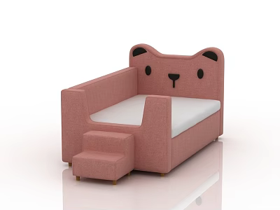 Pink Kids Bed With Bear Head Design And Step Stool For Children 3d model
