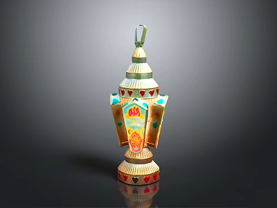Traditional Decorative Lantern With Colorful Patterns Layered Structure And Ornate Design 3d model