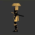 Black And Gold Decorative Armor With Pyramid Headpiece And Striped Accents