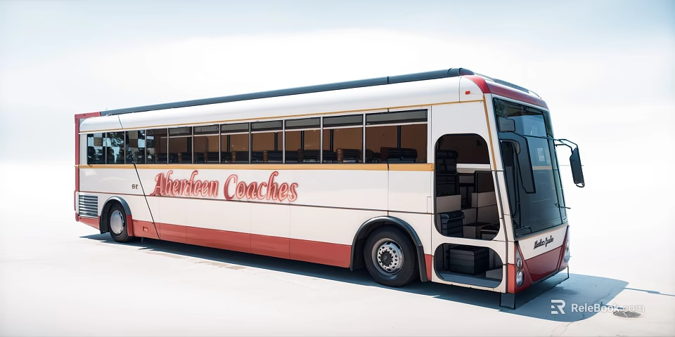 Caribbean Coaches Modern Bus With White Red Exterior And Large Windows 3d model 