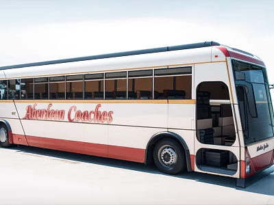 Caribbean Coaches Modern Bus With White Red Exterior And Large Windows 3d model