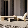 Casual Sofa Set With Two Single Chairs Coffee Table And Striped Wall In Living Interior